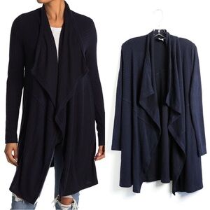 H by Bordeaux Mix Rib Cozy Waterfall Cardigan Dark Navy Soft Stretch Longline XS